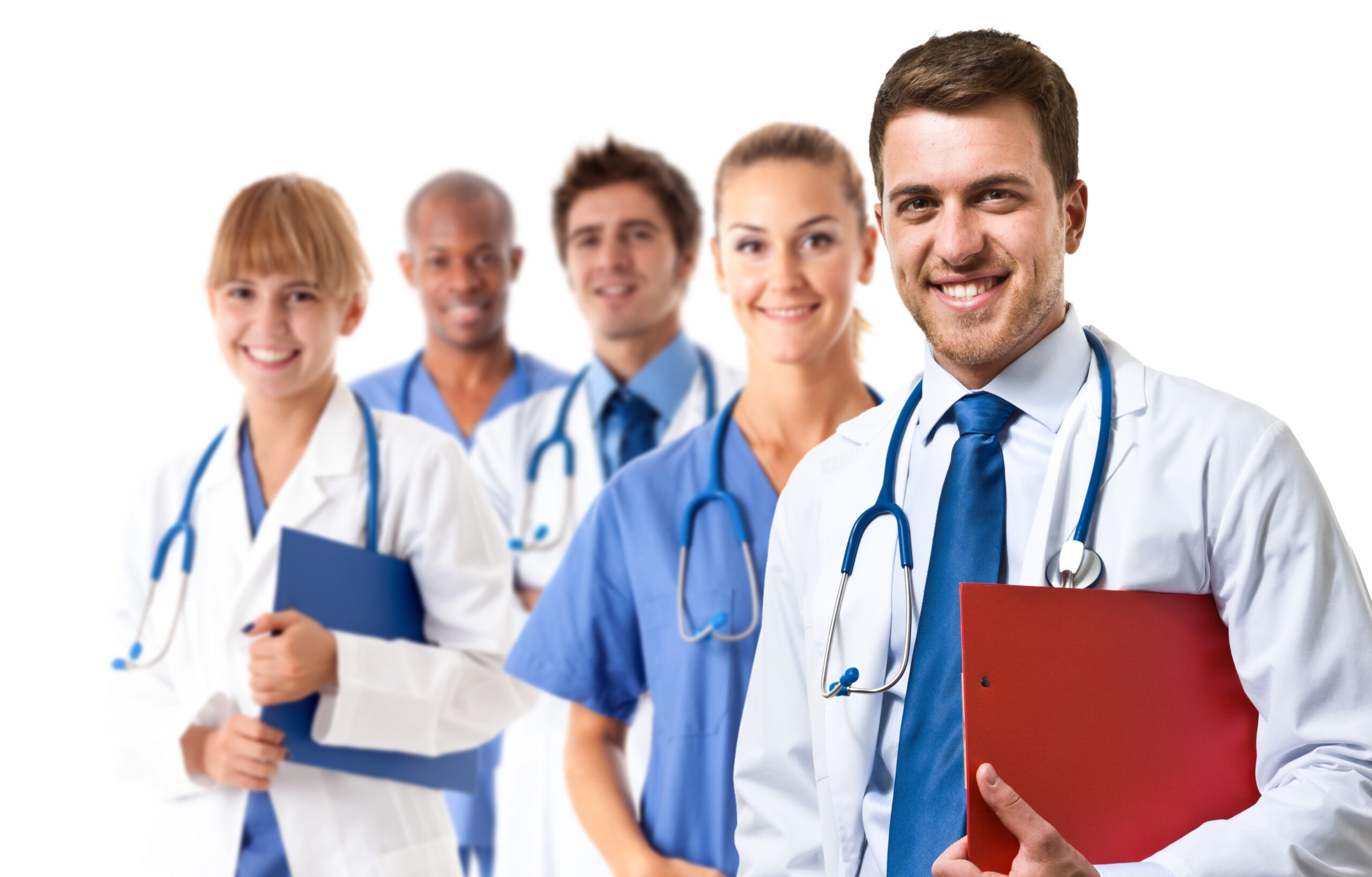 Handsome doctor in front of his medical team